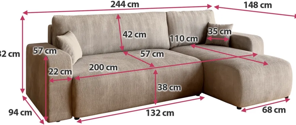 Meble Dla Dzieci|Meble Młodzieżowe>BROMARKT Narożnik z funkcją spania i pojemnikiem na pościel PUMI sztruks