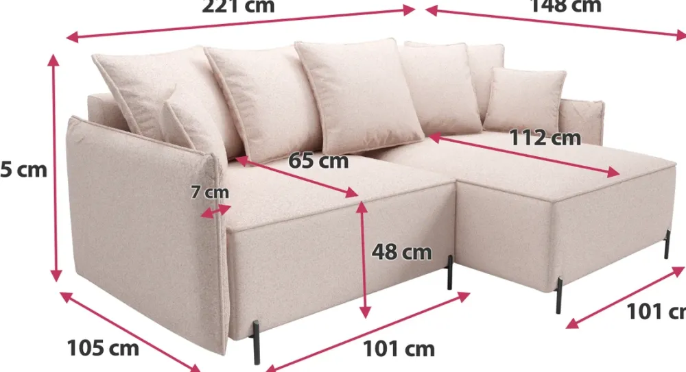 Meble Dla Dzieci|Narożniki>BROMARKT Niebieski narożnik na nóżkach rozkładany do salonu z funkcją spania BOCCO boucle