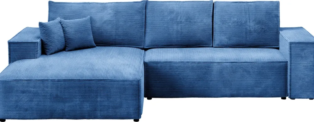 Meble Dla Dzieci|Meble Młodzieżowe>BROMARKT Niebieski sztruksowy narożnik z funkcją spania i pojemnikiem PABLO