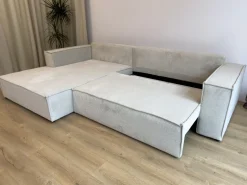 Meble Dla Dzieci|Meble Młodzieżowe>BROMARKT Niebieski sztruksowy narożnik z funkcją spania i pojemnikiem PABLO