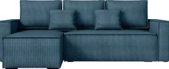 Narożniki>IZABELLA MEBLE Niebieski sztruksowy narożnik z funkcją spania DEXTER