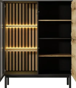 Zestawy Mebli Do Salonu|Witryny></noscript>LASKI Niska witryna do salonu przeszklona 100 cm LARINO dąb evoke