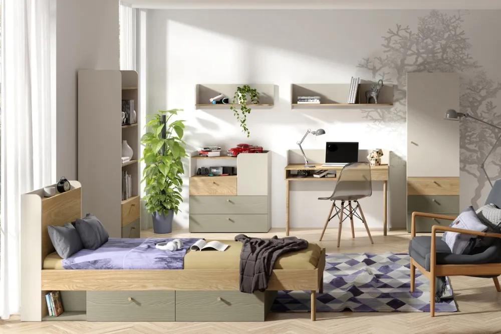 Meble Młodzieżowe|Zestawy Mebli Młodzieżowych>JUREK Niski regał z szufladami do pokoju młodzieżowego 80 cm YOKO