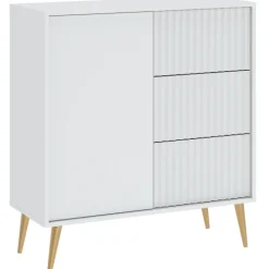 Zestawy Mebli Do Salonu|Komody>INTER MEBLE Nowoczesna biała komoda z drzwiami i szufladami BELLUNO biały