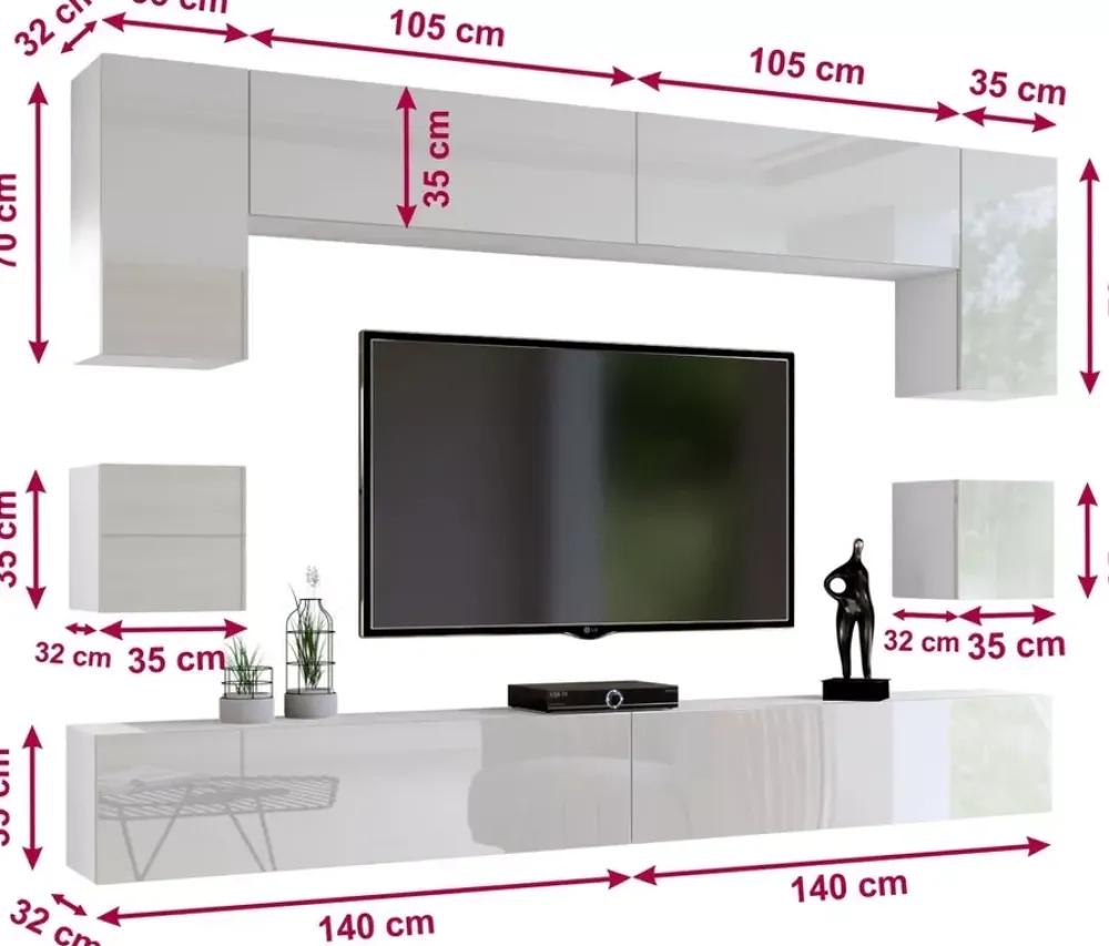 Zestawy Mebli Do Salonu|Meblościanki>BROMARKT Nowoczesna biała meblościanka do salonu PREMIUM połysk biały