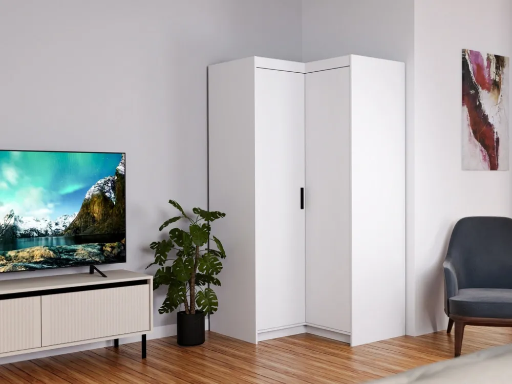 Meble Dla Dzieci|Zestawy Mebli Do Przedpokoju>Lempert Nowoczesna biała modułowa szafa narożna z półkami 98x98 cm KUBA biały