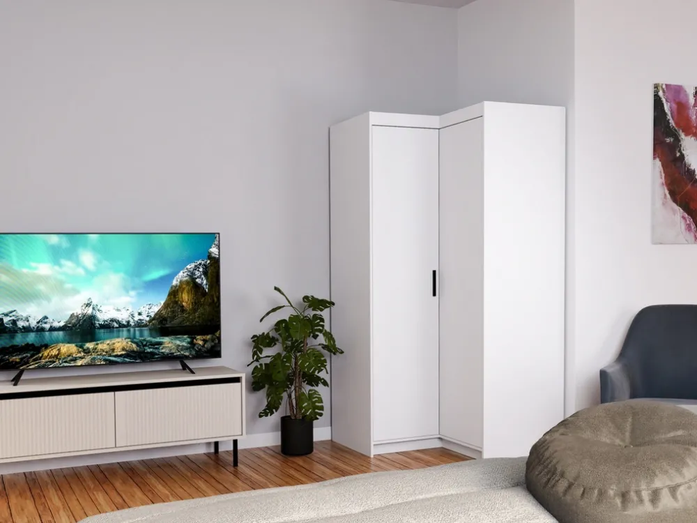 Meble Dla Dzieci|Zestawy Mebli Do Przedpokoju>Lempert Nowoczesna biała modułowa szafa narożna z półkami 98x98 cm KUBA biały