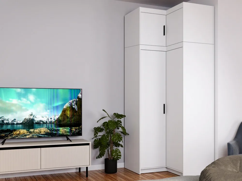 Meble Dla Dzieci|Zestawy Mebli Do Przedpokoju>Lempert Nowoczesna biała modułowa szafa narożna z półkami 98x98 cm KUBA biały