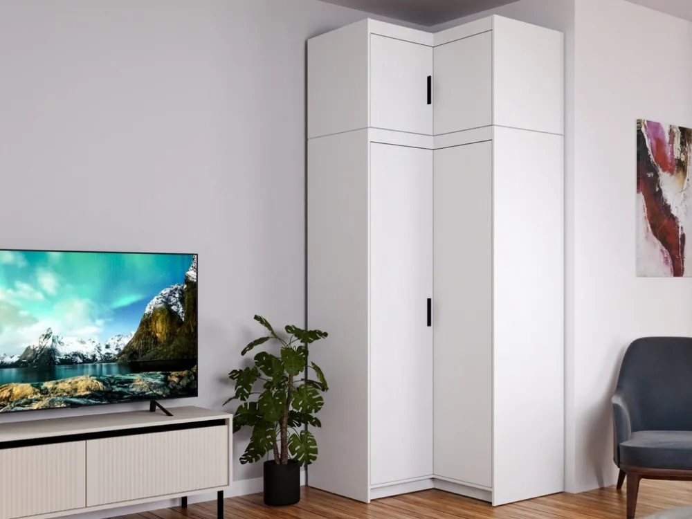 Meble Dla Dzieci|Zestawy Mebli Do Przedpokoju>Lempert Nowoczesna biała modułowa szafa narożna z półkami 98x98 cm KUBA biały