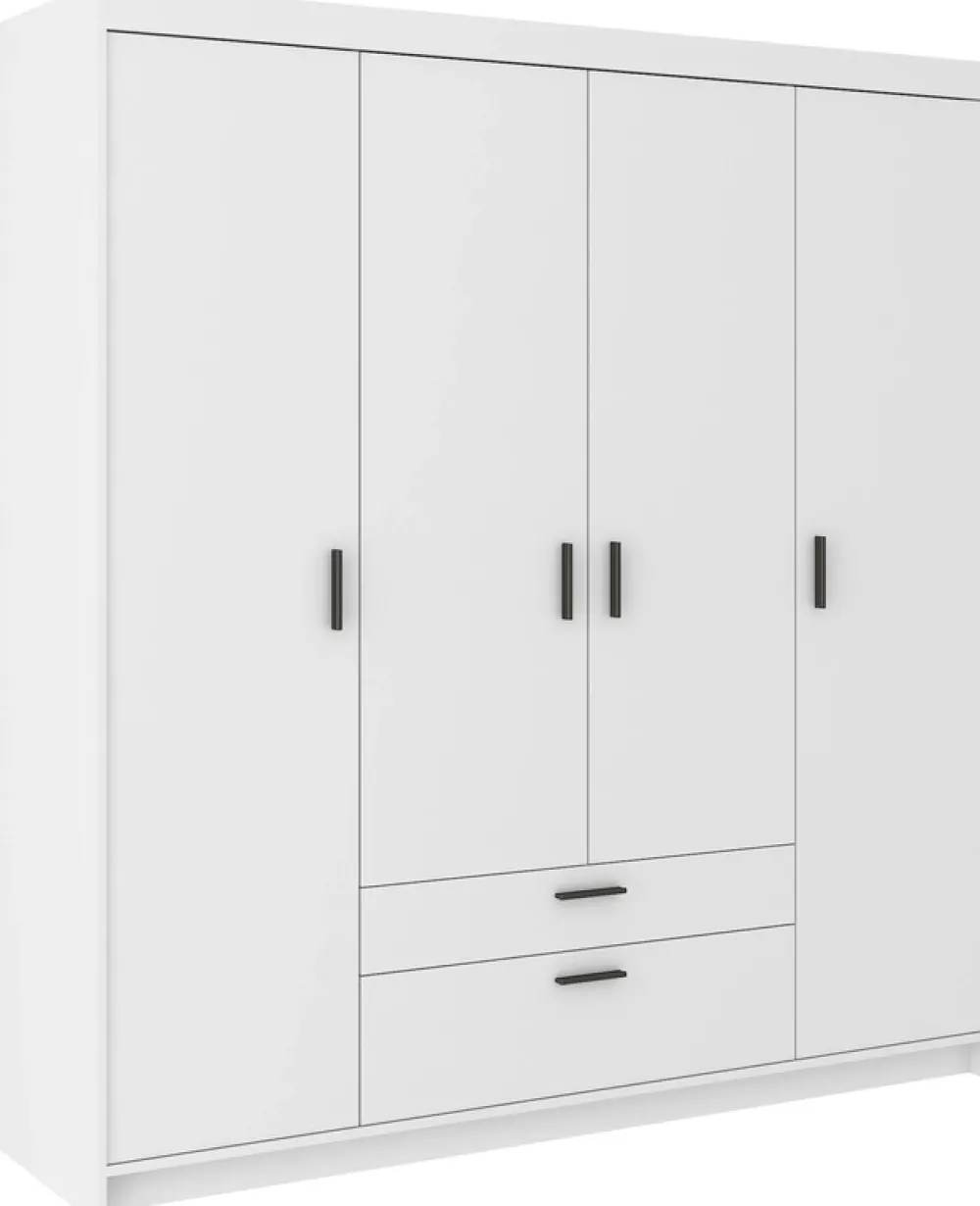 Zestawy Mebli Do Przedpokoju|Szafy Do Przedpokoju>Lempert Nowoczesna biała szafa modułowa 176 cm uchylna z szufladami KUBA biały