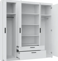 Zestawy Mebli Do Przedpokoju|Szafy Do Przedpokoju>Lempert Nowoczesna biała szafa modułowa 176 cm uchylna z szufladami KUBA biały