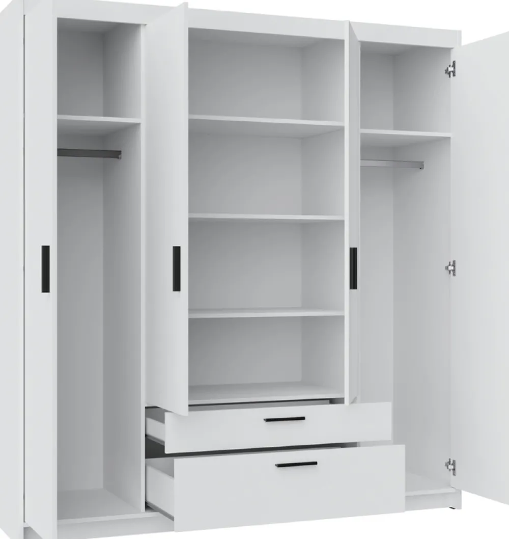 Zestawy Mebli Do Przedpokoju|Szafy Do Przedpokoju>Lempert Nowoczesna biała szafa modułowa 176 cm uchylna z szufladami KUBA biały
