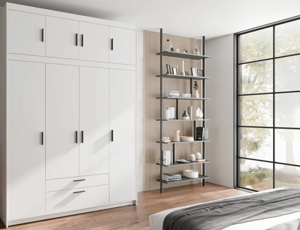 Zestawy Mebli Do Przedpokoju|Szafy Do Przedpokoju>Lempert Nowoczesna biała szafa modułowa 176 cm uchylna z szufladami KUBA biały