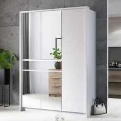 Szafy Do Pokoju Dziecięcego|Szafy Młodzieżowe></noscript>Stolar Nowoczesna biała szafa uchylna z lustrem i półkami 150 cm SPARK biały