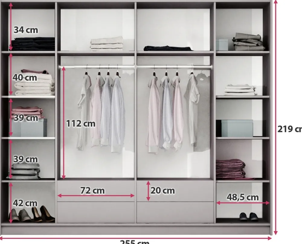 Szafy Młodzieżowe|Szafy Otwierane>Stolar Nowoczesna biała szafa z lustrem 255 cm do sypialni BRAND biały