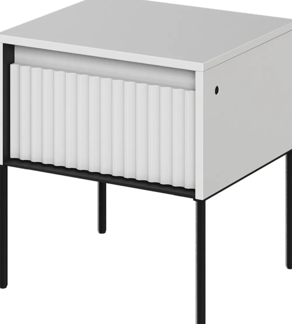 Szafki Nocne>lenart. Nowoczesna biała szafka nocna do sypialni z ryflowanym frontem TREND