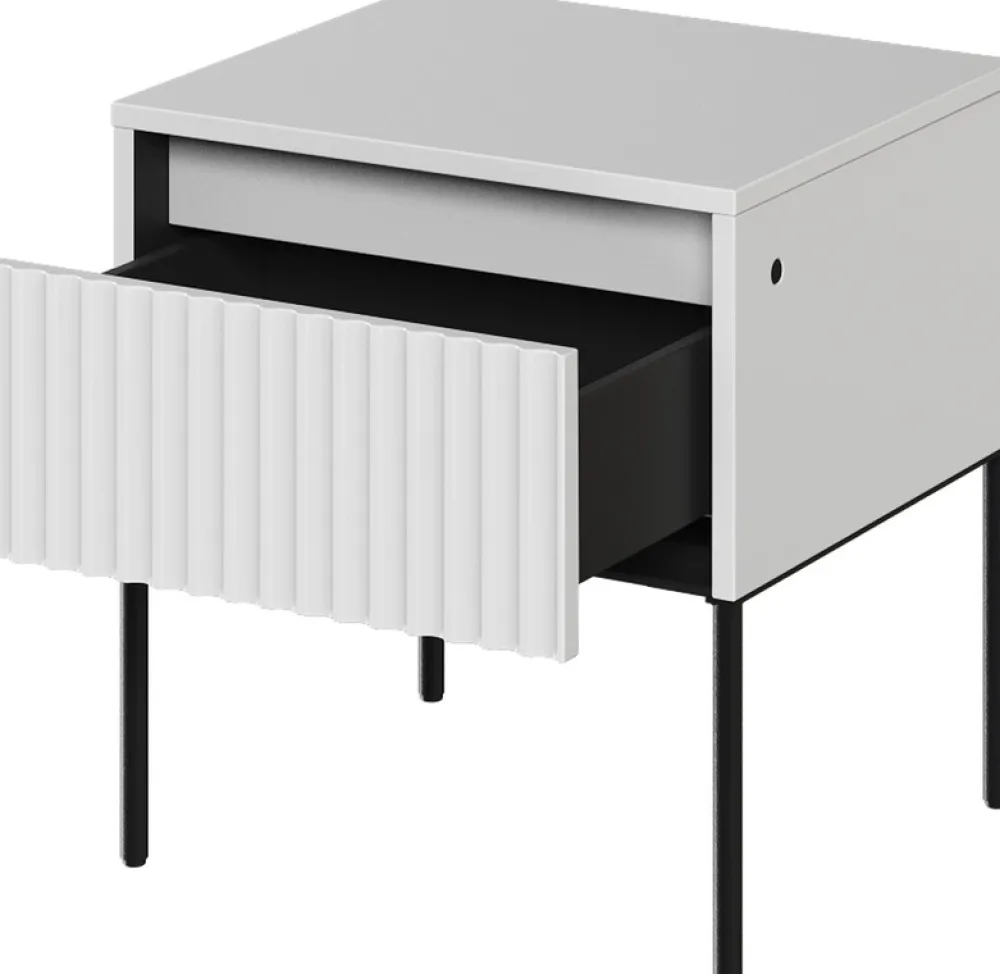 Szafki Nocne>lenart. Nowoczesna biała szafka nocna do sypialni z ryflowanym frontem TREND