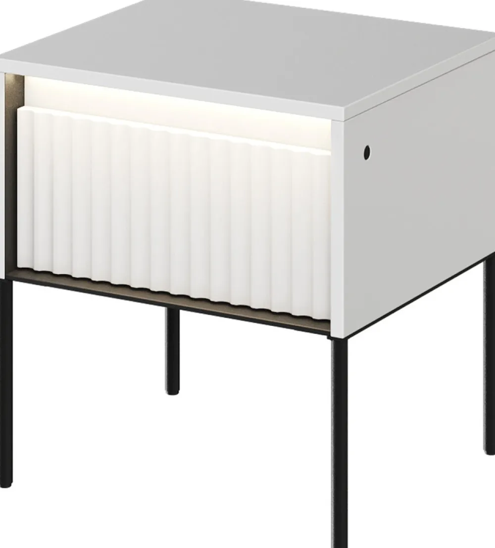 Szafki Nocne>lenart. Nowoczesna biała szafka nocna do sypialni z ryflowanym frontem TREND