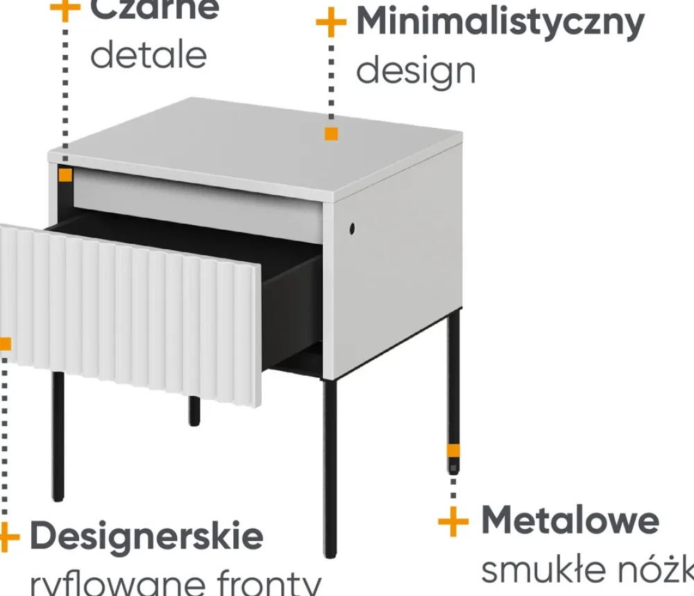 Szafki Nocne>lenart. Nowoczesna biała szafka nocna do sypialni z ryflowanym frontem TREND