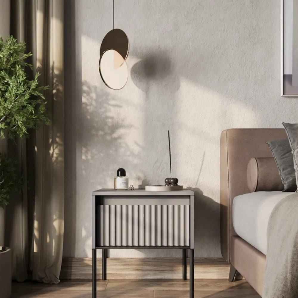 Szafki Nocne>lenart. Nowoczesna biała szafka nocna do sypialni z ryflowanym frontem TREND