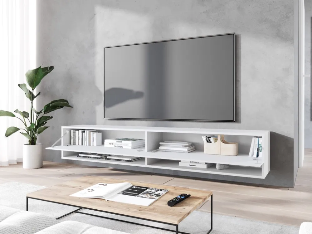 Szafki Rtv>BRATEX Nowoczesna biała szafka RTV 180 cm wisząca AROMA