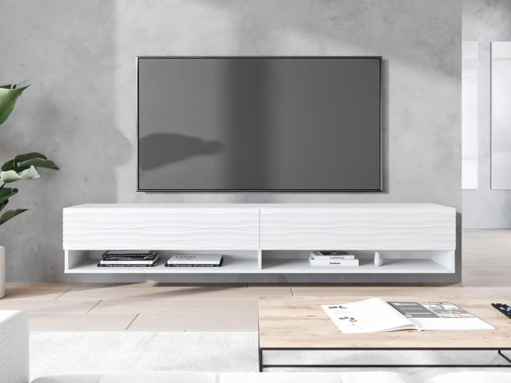 Szafki Rtv>BRATEX Nowoczesna biała szafka RTV 180 cm wisząca AROMA