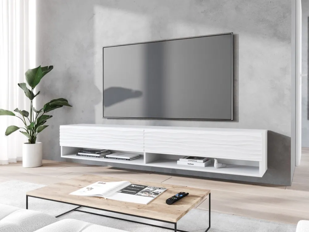 Szafki Rtv>BRATEX Nowoczesna biała szafka RTV 180 cm wisząca AROMA