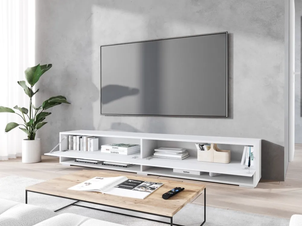 Szafki Rtv>BRATEX Nowoczesna biała szafka RTV 180 cm wisząca AROMA