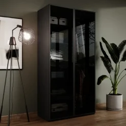Szafy Dwudrzwiowe|Szafy Do Przedpokoju>PIASKI Nowoczesna czarna dwudrzwiowa szafa z witryną 101 cm SIGMA czarny
