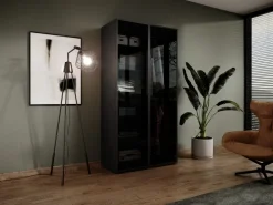 Szafy Dwudrzwiowe|Szafy Do Przedpokoju></noscript>PIASKI Nowoczesna czarna dwudrzwiowa szafa z witryną 101 cm SIGMA czarny