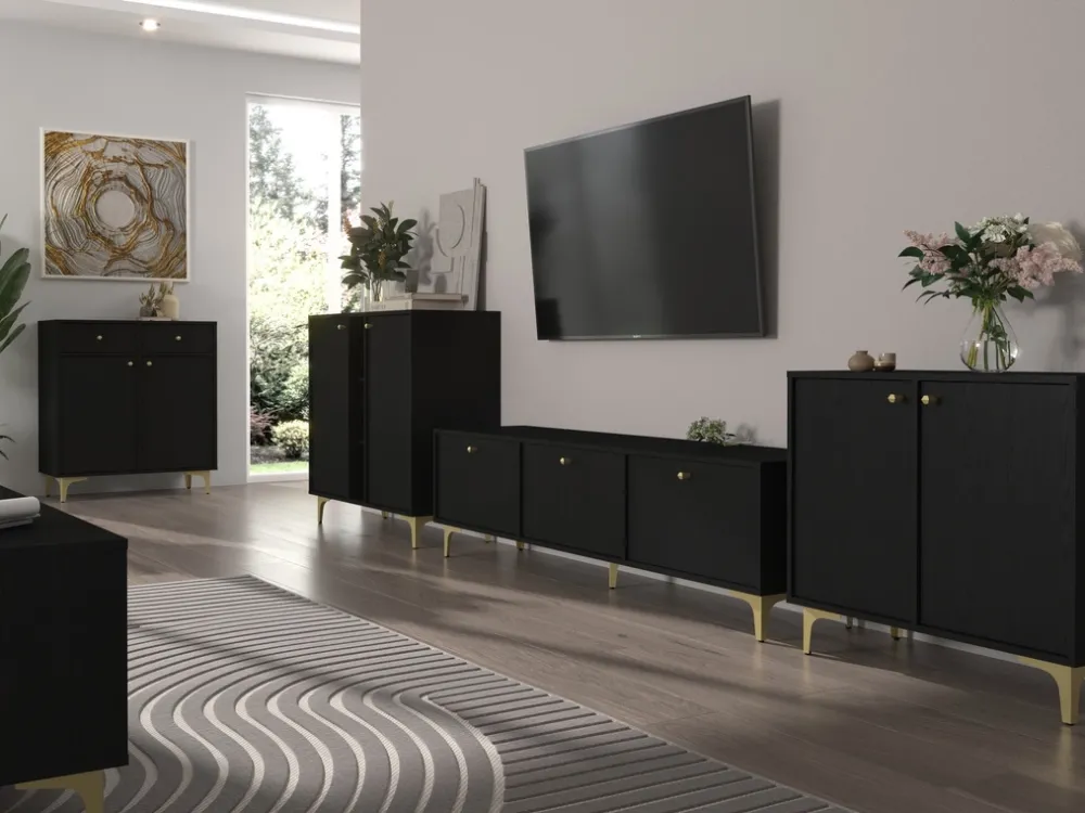 Komody>Lempert Nowoczesna czarna mała komoda z szufladami 100 cm TOKEN czarny grafit