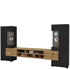 Zestawy Mebli Do Salonu|Meblościanki>Helvetia Nowoczesna czarna meblościanka do salonu CAMBODE