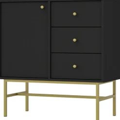 Meblościanki>Lempert Nowoczesna czarna meblościanka do salonu z komodą TOKEN czarny grafit