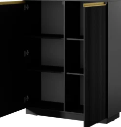 Meblościanki></noscript>PIASKI Nowoczesna czarna meblościanka do salonu z szafką RTV RAVO czarny