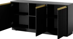 Meblościanki></noscript>PIASKI Nowoczesna czarna meblościanka do salonu z szafką RTV RAVO czarny