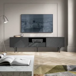 Szafki Rtv></noscript>PIASKI Nowoczesna czarna szafka RTV 180 cm z szufladą RODOS