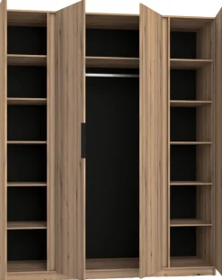 Szafy Młodzieżowe|Szafy Otwierane>Lempert Nowoczesna czterodrzwiowa szafa z półkami 200 cm KARAT dąb evoke