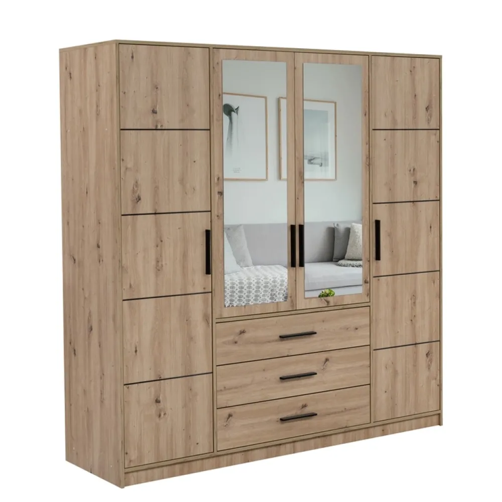 Meble Dla Dzieci|Meble Młodzieżowe>Stolar Nowoczesna duża szafa z lustrem i szufladami 196 cm KODA