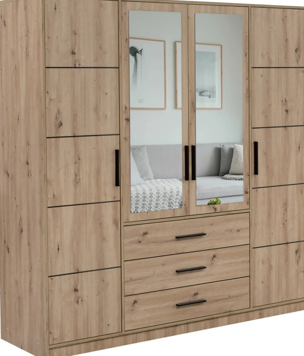 Meble Dla Dzieci|Meble Młodzieżowe>Stolar Nowoczesna duża szafa z lustrem i szufladami 196 cm KODA