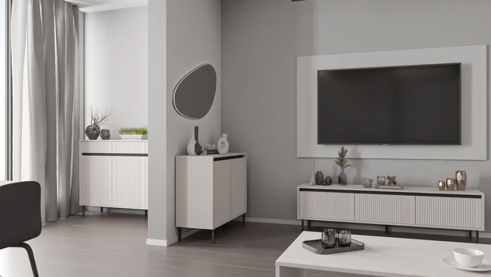 Zestawy Mebli Do Salonu|Komody>Lempert Nowoczesna dwudrzwiowa komoda z szufladami 100 cm OMEGA beż piaskowy