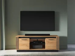 Szafki Rtv>ML Meble Nowoczesna dwudrzwiowa szafka RTV do salonu 150 cm dąb złoty craft UMIO