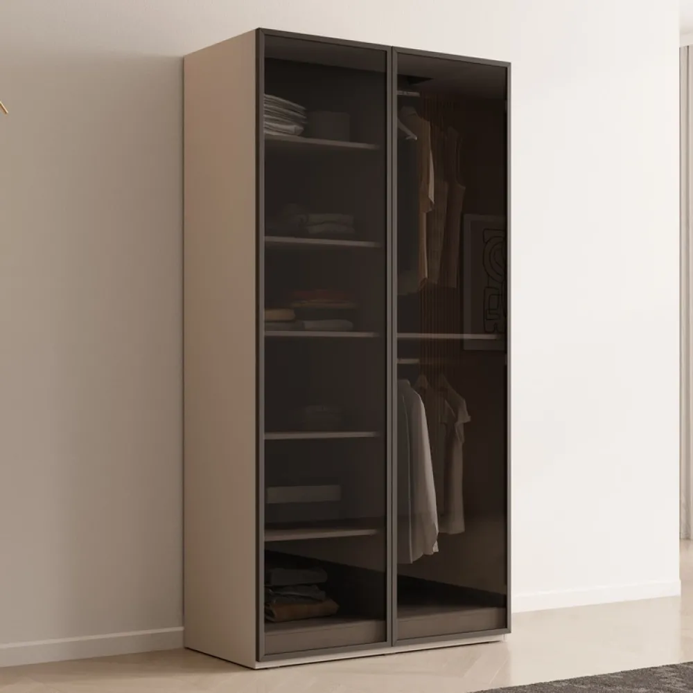 Zestawy Mebli Do Przedpokoju|Szafy Modułowe>PIASKI Nowoczesna dwudrzwiowa szafa z witryną 101 cm SIGMA kaszmir