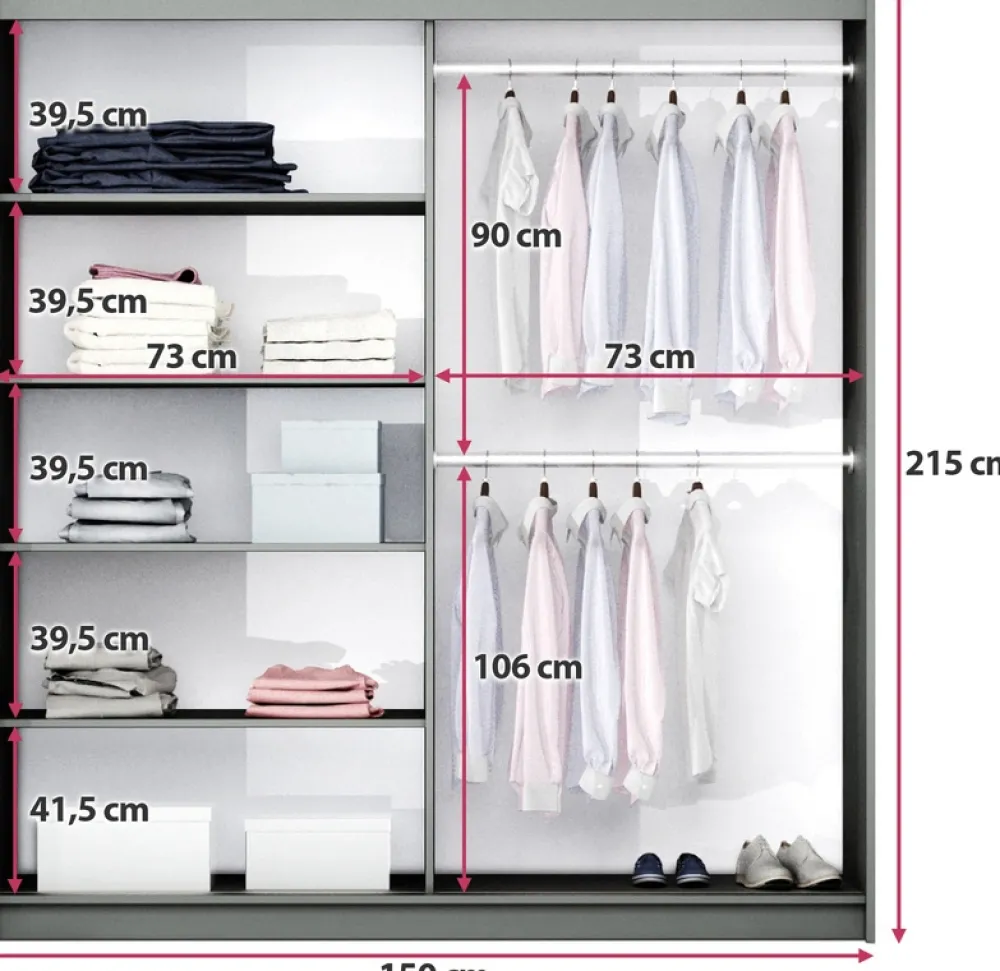 Meble Dla Dzieci|Szafy Dwudrzwiowe>Stolar Nowoczesna dwudrzwiowa szafa przesuwna z lustrem 150 cm VASCO platinum