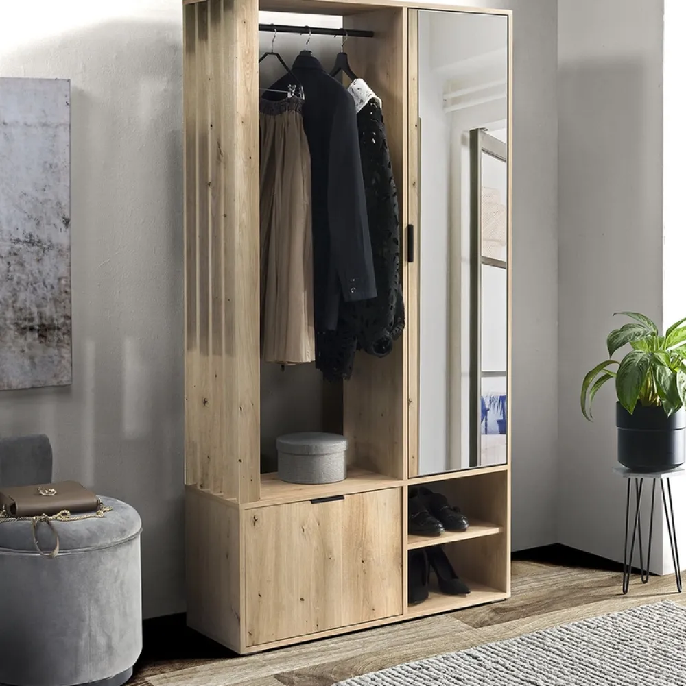 Garderoby|Zestawy Mebli Do Przedpokoju>JARSTOL Nowoczesna garderoba do przedpokoju z lustrem MORTIS dąb artisan