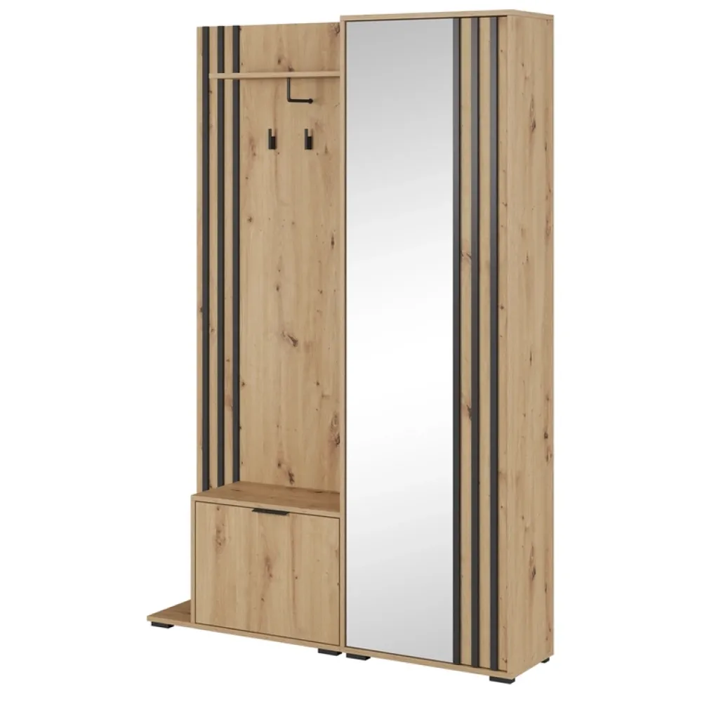 Garderoby|Zestawy Mebli Do Przedpokoju>PIASKI Nowoczesna garderoba do przedpokoju z lustrem 130 cm NAVE dąb artisan