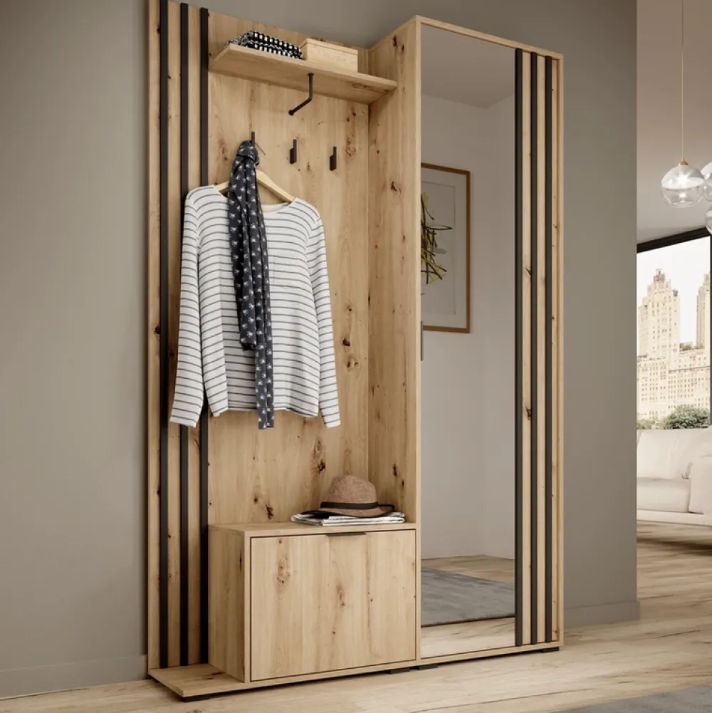 Garderoby|Zestawy Mebli Do Przedpokoju>PIASKI Nowoczesna garderoba do przedpokoju z lustrem 130 cm NAVE dąb artisan
