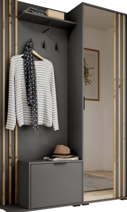 Garderoby>PIASKI Nowoczesna garderoba do przedpokoju z lustrem KELLY grafit