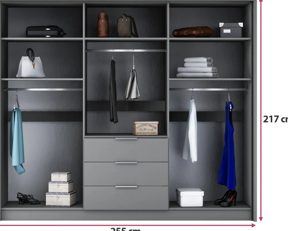Meble Młodzieżowe|Zestawy Mebli Do Przedpokoju>Stolar Nowoczesna owa duża szafa do sypialni 255 cm BANG grafit