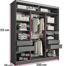 Szafy Trzydrzwiowe|Szafy Do Przedpokoju></noscript>BROMARKT Nowoczesna owa szafa przesuwna z lustrem 200 cm TOP MAX grafit