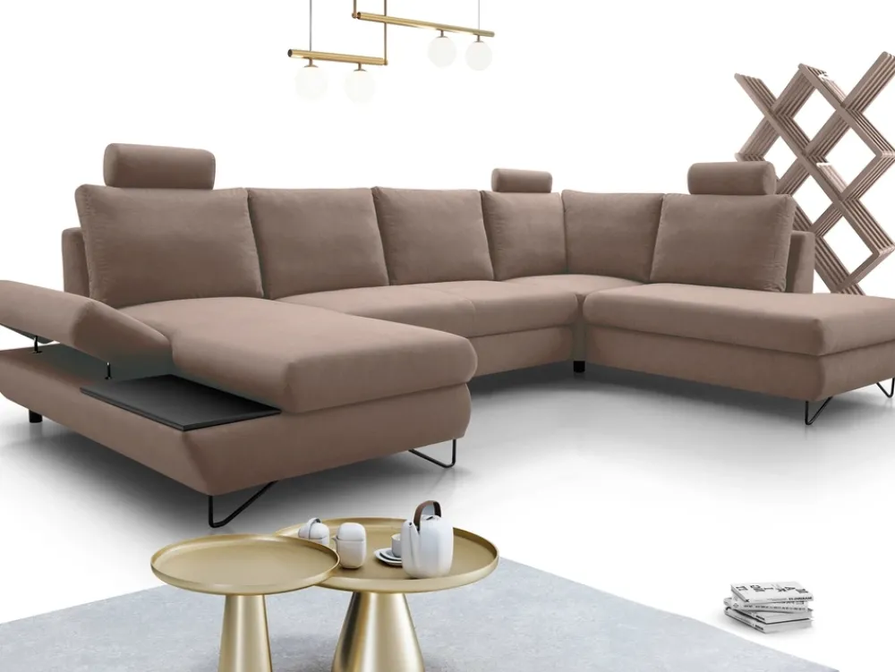 Narożniki>LASKI Nowoczesna kanapa narożna U z funkcją spania LORENS